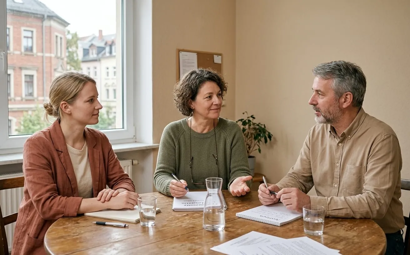Handschlag am Besprechungstisch, Mediation